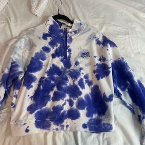 Vans White and Blue Tie-Dye Half-Zip Pullover